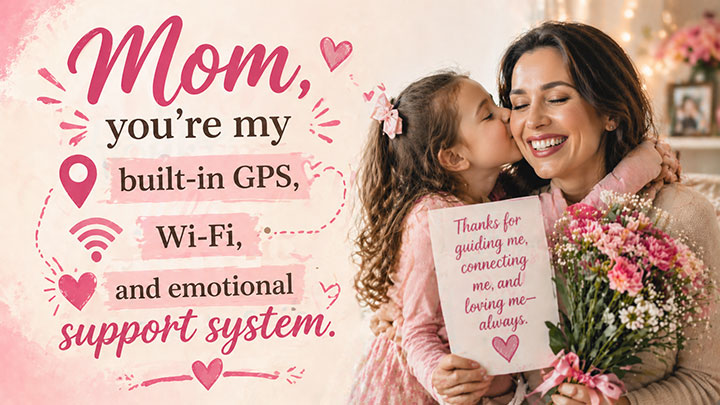 "Mom, you’re my built‑in GPS, Wi‑Fi, and emotional support system."